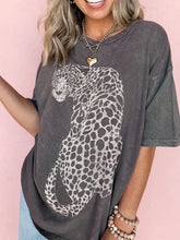 Oversized Gray Leopard Graphic Cotton T-Shirt for Women Woman T Shirts