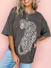 Oversized Gray Leopard Graphic Cotton T-Shirt for Women