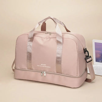 Oversized Nylon Polyester Duffel Bag with Shoe Compartment Dusty Pink One Size