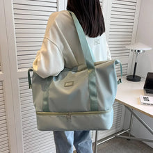 Oversized Nylon Travel Duffel Bag in Two-Tone Light Blue
