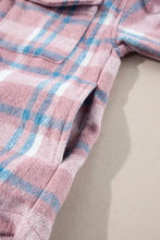 Oversized pink and blue plaid cotton flannel hooded pajama top