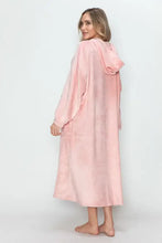 Oversized pink hooded plush blanket robe with pockets