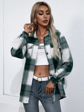 Green and white plaid oversized cotton flannel shirt with long sleeve checkered pattern