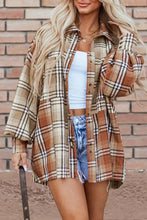 Oversized plaid shirt dress in earthy brown, beige cotton tones