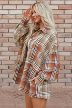 Oversized Plaid Shirt Dress in Earthy Brown and Beige Cotton with Pockets