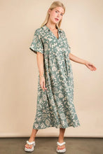 Oversized Printed Shirt Midi Dress Green Patterned Casual Style