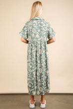 Oversized Printed Shirt Midi Dress Green Patterned Casual Style