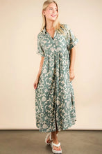 Oversized Printed Shirt Midi Dress Green Patterned Casual Style