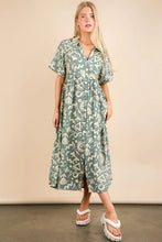 Oversized Printed Shirt Midi Dress Green Patterned Casual Style Sage Mix