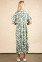 Oversized Printed Shirt Midi Dress Green Patterned Casual Style Casual Dresses