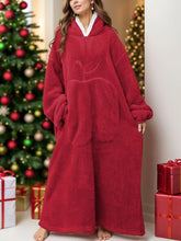 Oversized Red Hooded Blanket Sweatshirt with Pockets Burgundy One Size