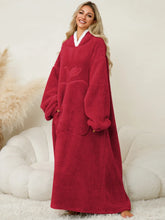 Oversized Red Hooded Blanket Sweatshirt with Pockets