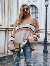 Oversized Striped Knit Sweater with Long Sleeves Orange Sweater Pullovers