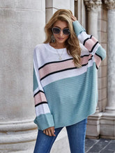 Oversized Striped Knit Sweater with Long Sleeves Sweater Pullovers