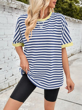 Oversized Striped T Shirt with Yellow Trim for Women