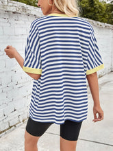 Oversized Striped T Shirt with Yellow Trim for Women