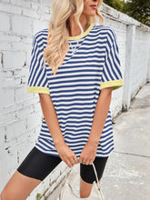 Oversized Striped T Shirt with Yellow Trim for Women