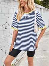Oversized Striped T Shirt with Yellow Trim for Women