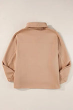 Oversized tan long sleeve sweatshirt with drawstring turtleneck
