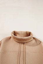 Oversized camel turtleneck long sleeve sweatshirt with drawstrings