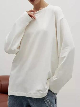 Oversized White Long Sleeve Cotton Shirt for Women White