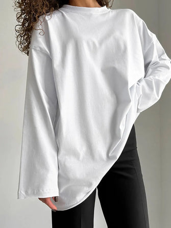 Oversized White Long Sleeve Cotton Shirt for Women White