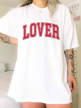 Oversized White T Shirt with Red LOVER Text