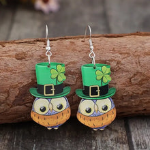 St. Patricks Day owl acrylic dangle earrings pair