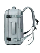 Light grey oxford cloth backpack bag with adjustable straps and black buckles