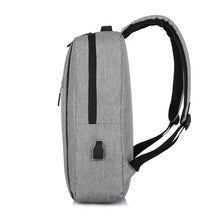 Light gray oxford cloth backpack with adjustable straps and USB port
