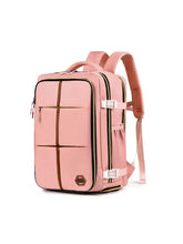 Oxford cloth multifunction backpack bag in pink with brown accents