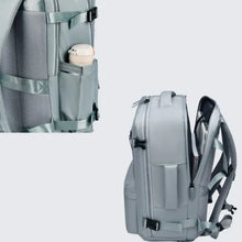 Oxford cloth travel backpack with grey compartments, laptop sleeve, shoe pocket