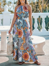 Paisley Print Halter Maxi Dress Pastel Blue