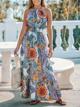 Paisley Print Halter Maxi Dress Pastel Blue Maxi Dresses