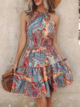 Paisley Print Halter Neck Mini Dress Woman Casual Dress