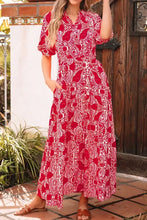 Paisley Print Side Slit Puff Sleeve High Waist Maxi Dress Casual Dresses
