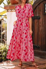 Paisley Print Side Slit Puff Sleeve High Waist Maxi Dress Casual Dresses