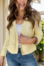 Pale Yellow Openwork Knit Cardigan for Women Woman Outerwear
