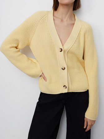 Pale Yellow Buttoned Knit Cardigan for Women Yellow Green One Size