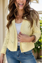 Pale Yellow Openwork Knit Cardigan for Women Woman Outerwear