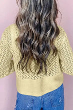 Pale yellow openwork knit cardigan for women