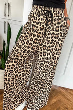 Parchment Leopard Drawstring Flowy Wide Leg Pants Leopard Woman Pants