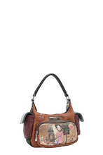 Paris-Themed Eco-Leather Shoulder Bag in Brown and Burgundy Shoulder Bags
