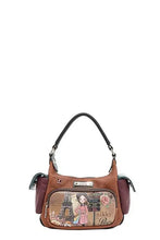 Paris-Themed Eco-Leather Shoulder Bag in Brown and Burgundy Shoulder Bags