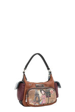 Paris-Themed Eco-Leather Shoulder Bag in Brown and Burgundy