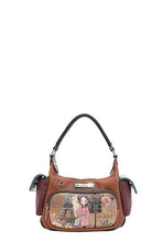 Paris-Themed Eco-Leather Shoulder Bag in Brown and Burgundy Caramel One Size