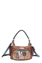 Paris-Themed Eco-Leather Shoulder Bag in Brown and Burgundy