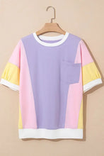 Pastel Color Block T-Shirt with Heart Pendant and Pocket Woman T Shirts