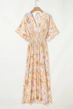 Pastel Floral Print Maxi Dress with Smocked Waist and Side Slit