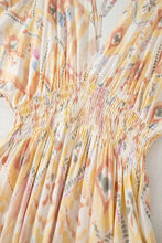 Pastel Floral Print Maxi Dress with Smocked Waist and Side Slit Maxi Dresses